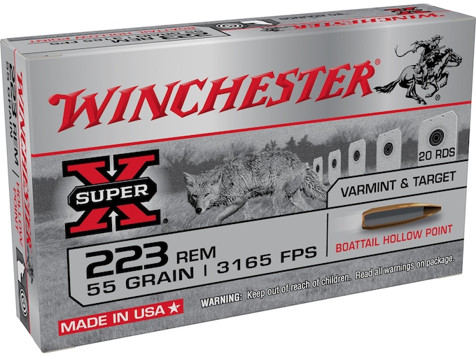 Winchester Super-X Ammunition 223 Remington 55 Grain Jacketed Hollow Point Boat Tail