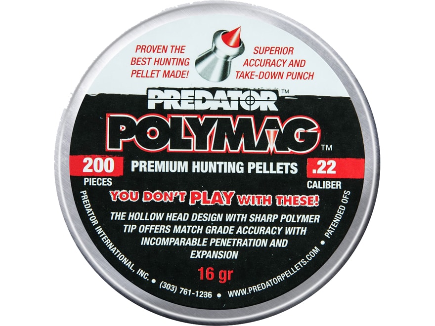 Predator Polymag Air Gun Pellets 22 Caliber 16 Grain Pointed Tin of 200
