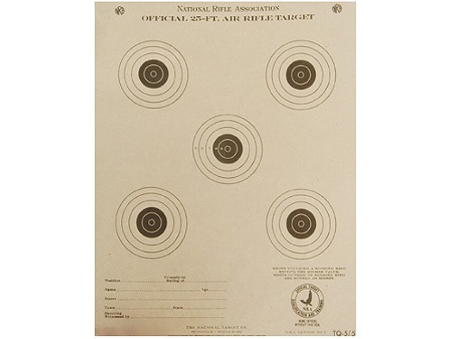 NRA Official Air Rifle Training Targets TQ5/5 25' Paper 100PK