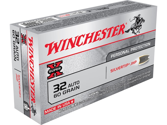 Winchester Super-X Ammo 32 ACP 60 Grain Silvertip Hollow Point Box of