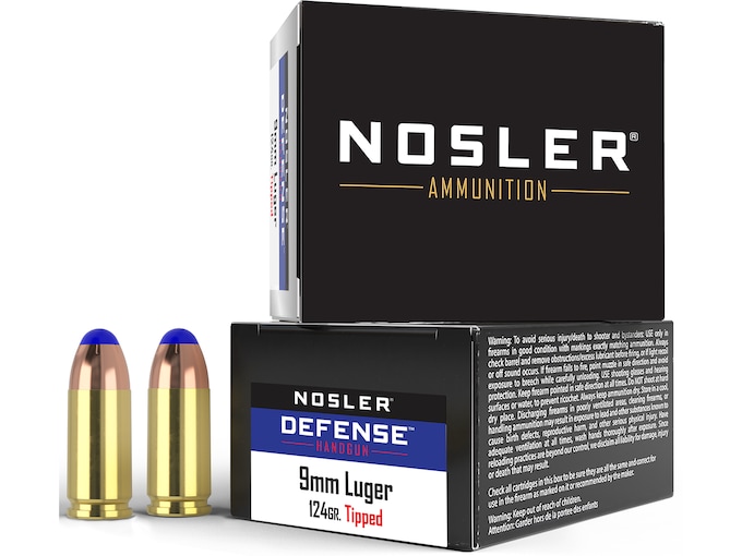 Nosler Defense Ammunition 9mm Luger +P 124 Grain Bonded Tipped Box of 20