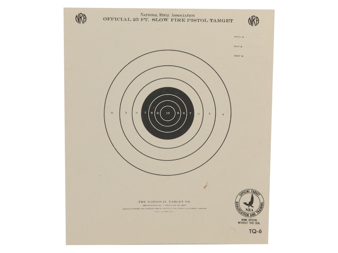 NRA Official Pistol Targets TQ-6 25' Slow Fire Paper 100PK