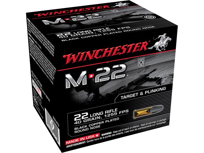 Winchester M22 Ammo 22 Long Rifle 40 Grain Black Plated Lead Round