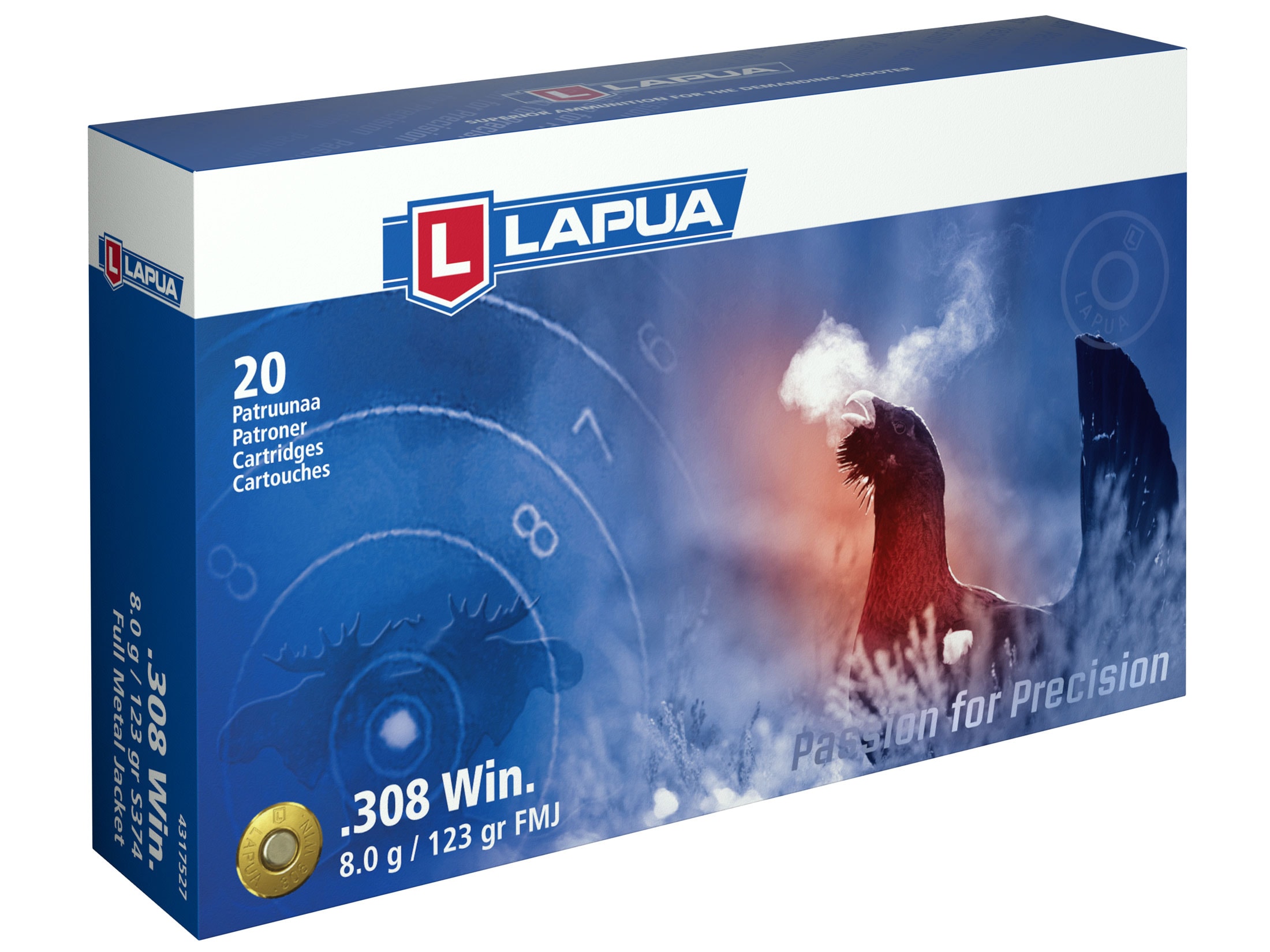 Lapua 308 Winchester Ammo 123 Grain Full Metal Jacket Box of 20