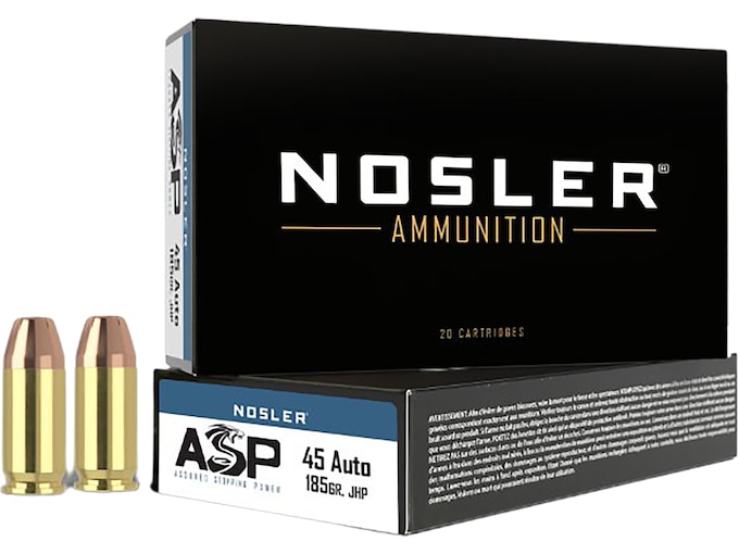 Nosler ASP Ammunition 45 ACP 185 Grain Jacketed Hollow Point