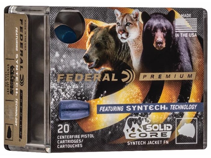 Federal Syntech Solid Core Ammunition 9mm Luger +P 147 Grain Total Synthetic Jacket Hard Cast Flat Nose Box of 20