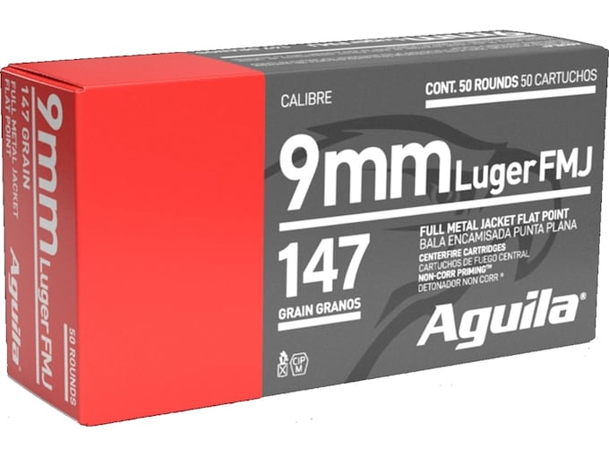 Aguila Ammunition 9mm Luger 147 Grain Full Metal Jacket Flat Nose