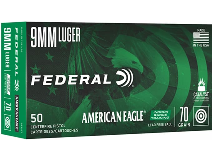 Federal American Eagle IRT Ammunition 9mm Luger 70 Grain Flat Nose Lead-Free