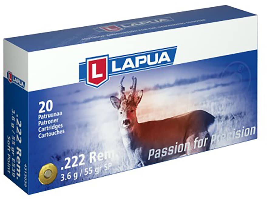 Lapua 222 Remington Ammo 55 Grain Jacketed Soft Point Box of 20