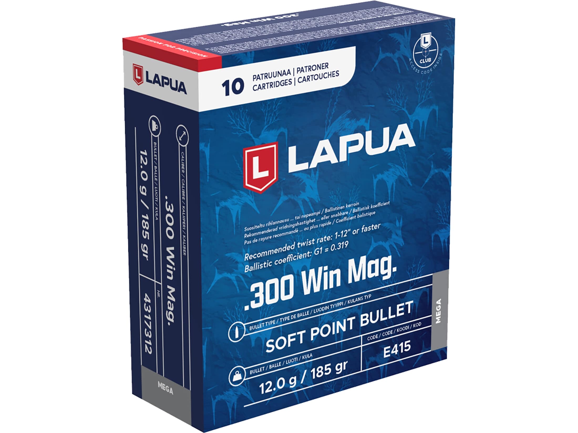 Lapua Mega 300 Winchester Magnum Ammo 185 Grain Soft Point Box of 10