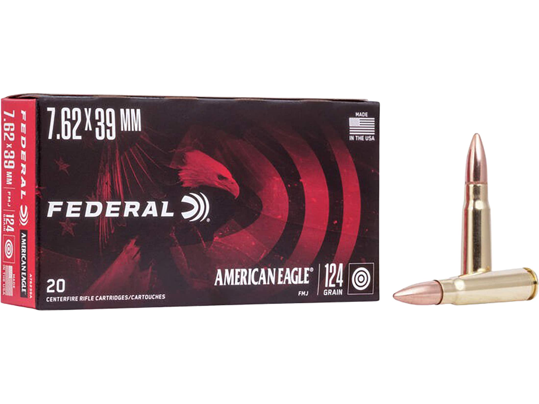 Federal American Eagle 7.62x39mm Ammo 124 Grain Full Metal Jacket Box