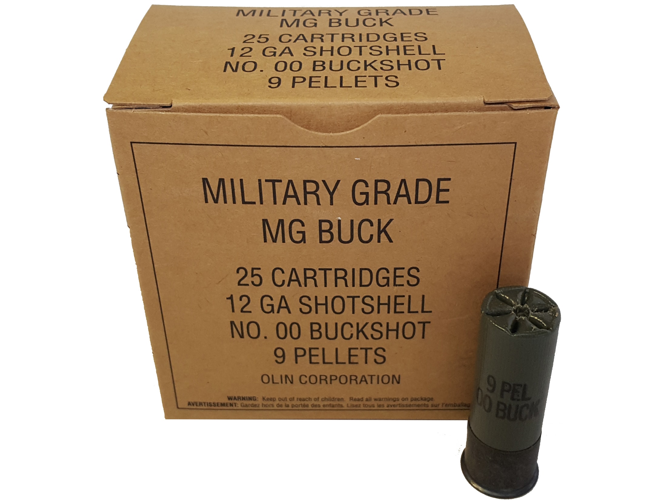 Winchester Military Grade 12 Ga Ammo 2-3/4 #00 Buckshot 9 Pellets Box