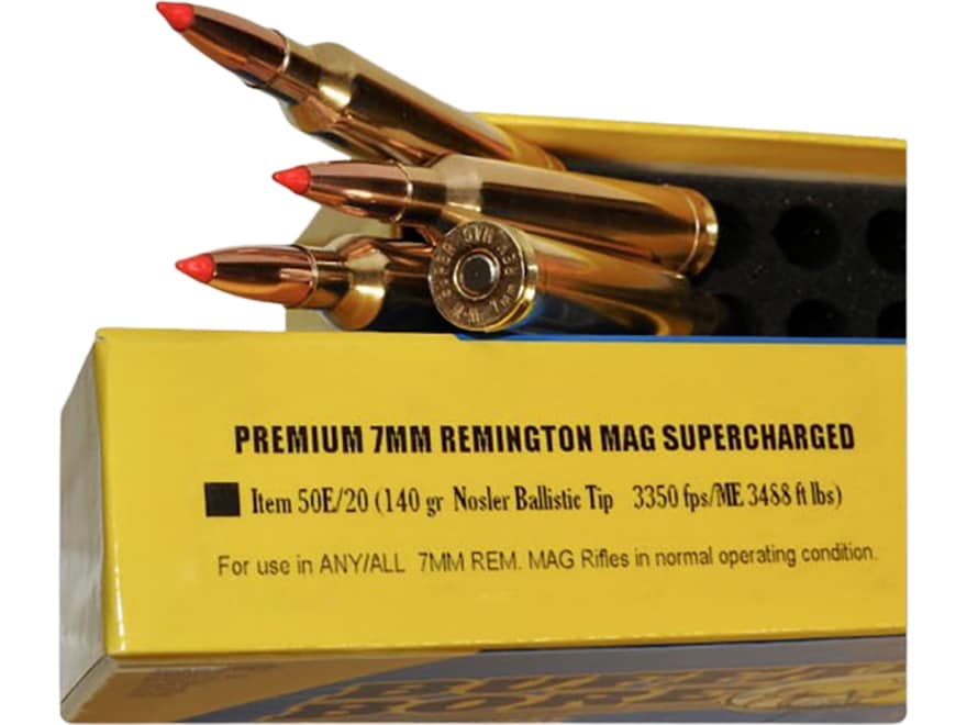 Buffalo Bore Supercharged 7mm Remington Magnum Ammo 140 Grain Nosler Ballistic Tip Polymer Tip Box of 20