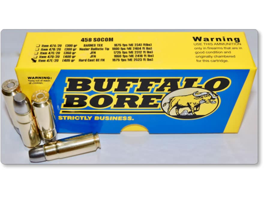 Buffalo Bore 458 Socom Ammo 405 Grain Flat Nose Box of 20
