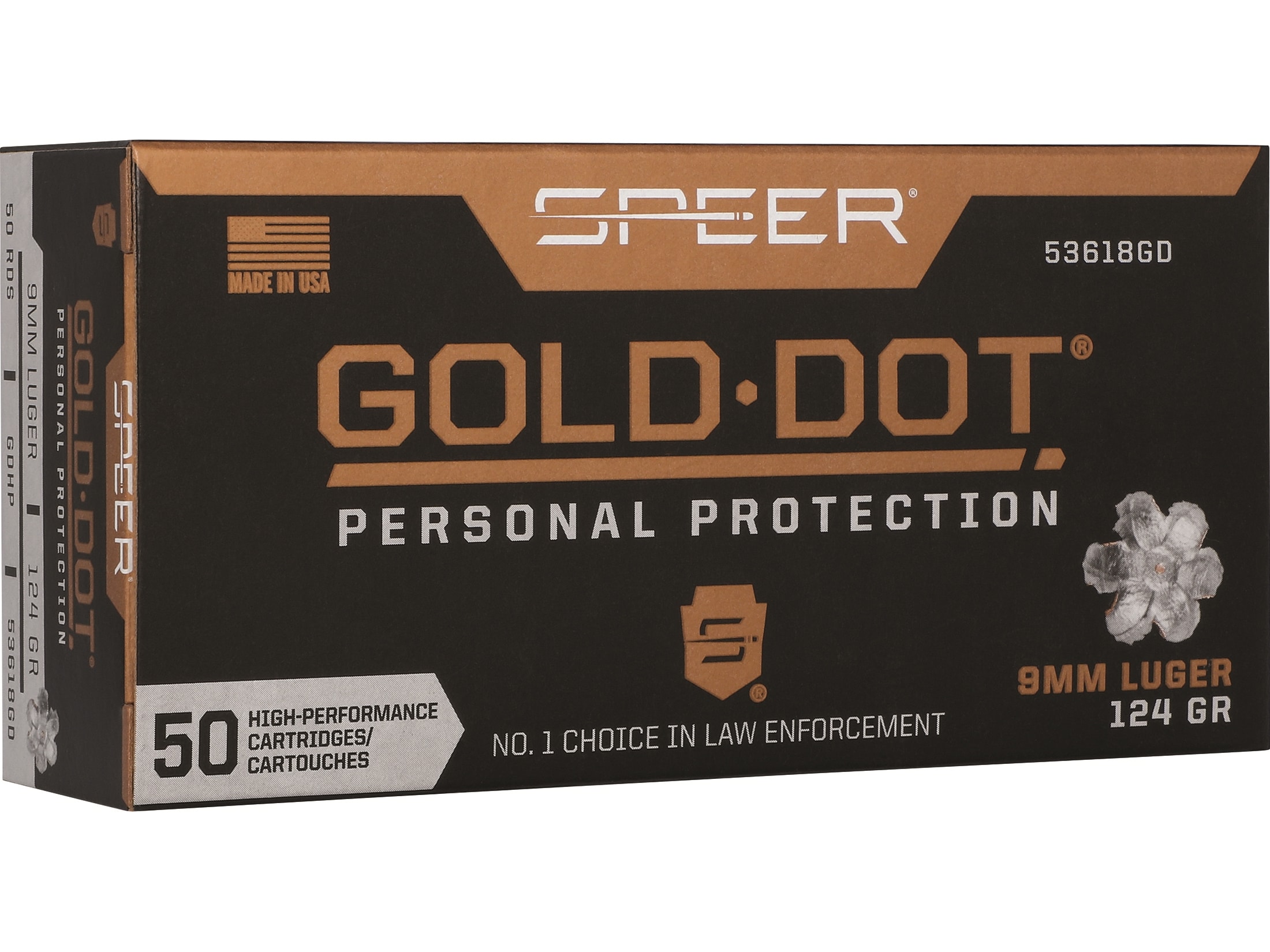 Speer Gold Dot 9mm Luger Ammo 124 Grain Bonded Jacketed Hollow Point Case of 500 (10 Boxes of 50)