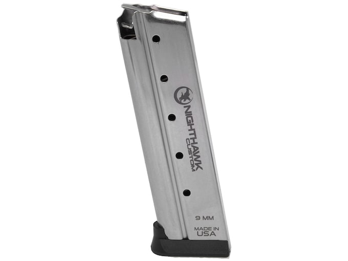 Nighthawk Custom Magazine with Extended Base Pad 1911 Government, Commander 9mm Luger 10-Round Stainless Steel