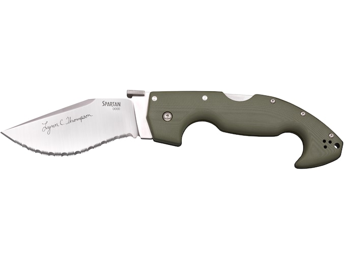 Cold Steel Lynn Thompson Signature Spartan Folding Knife 4.5 Fully Serrated Kukri CPM S35VN Stonewashed Blade G10 Handle OD Green