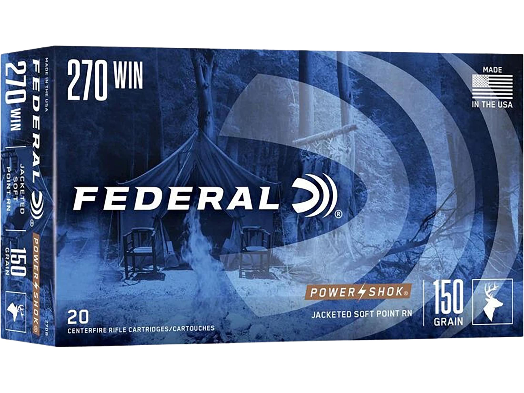 Federal Power-Shok 270 Winchester Ammo 150 Grain Jacketed Soft Point Case of 200 (10 Boxes of 20)