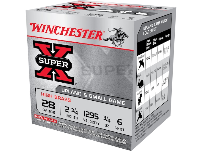 Winchester Super-X High Brass Ammunition 28 Gauge 2-3/4" 3/4 oz #6 Shot Box of 25