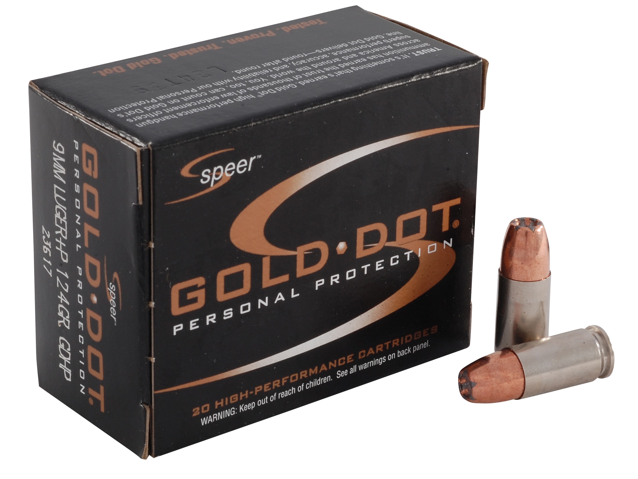 Speer Gold Dot 9mm Luger +P Ammo 124 Grain Bonded Jacketed Hollow Point Case of 200 (10 Boxes of 20)