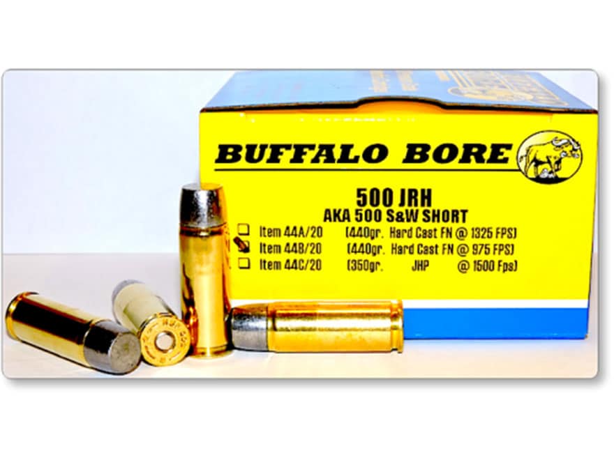 Buffalo Bore 500 JRH (500 S&W Short) Ammo 440 Grain Flat Nose Low Recoil Box of 20