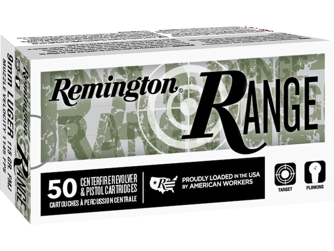 Remington Range Ammo 9mm Luger 115 Grain Full Metal Jacket Case Of 500 8327