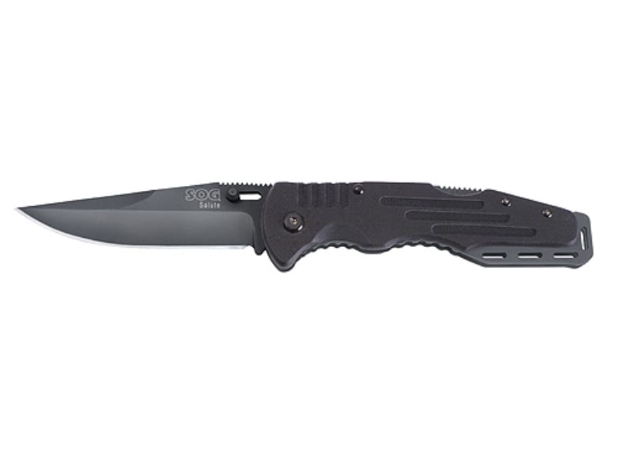 salute サルート 94g WI C75 SOG Salute Pocket Knife 3.5 Drop Point 8Cr13MoV Black Oxide Blade G-10