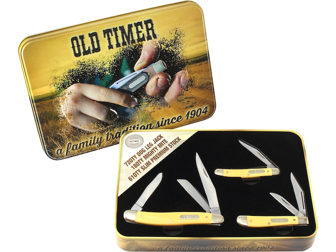 Old Timer 3Piece Folding Knife Set SS Blades Bone Handles Brown Gift