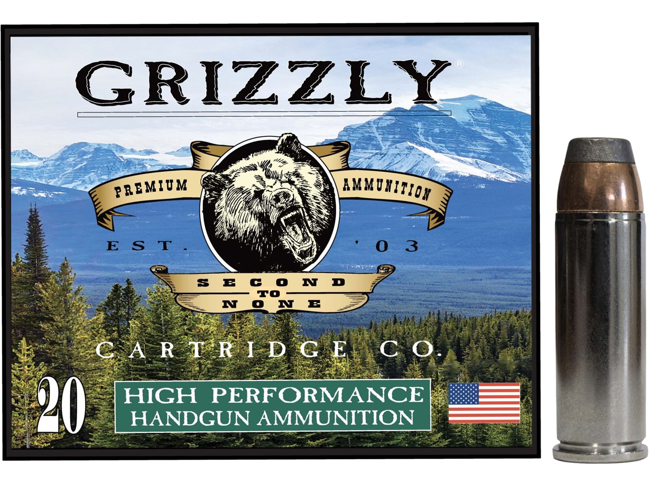 Grizzly Cartridge High Performance Handgun 454 Casull Ammo 300 Grain Bonded Flat Nose Box of 20