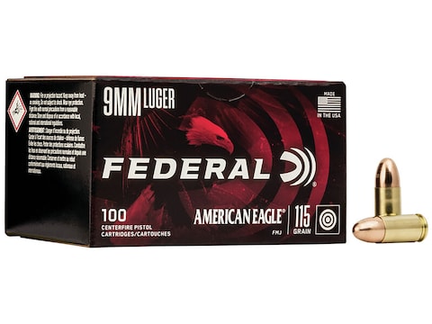Federal American Eagle Ammo 9mm Luger 115 Grain Full Metal Jacket Box