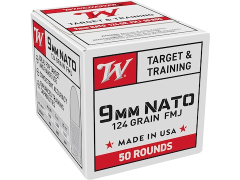 Winchester NATO 9mm Luger Ammo 124 Grain Full Metal Jacket Box of 50