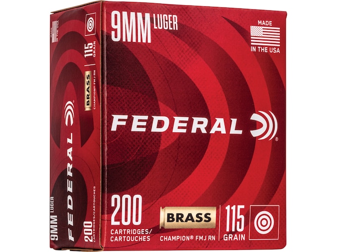 Federal Champion Ammo 9mm Luger 115 Grain Full Metal Jacket Box of 100