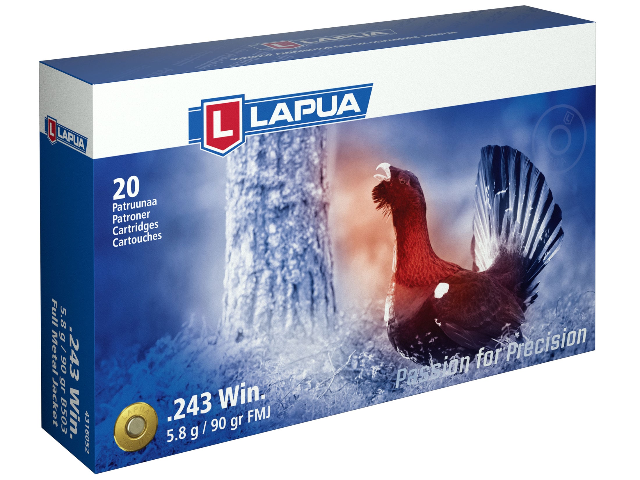Lapua Full Metal Jacket 4316052, 243 Winchester, 90Gr, Full Metal Jacket, 20 Round Box 4316052