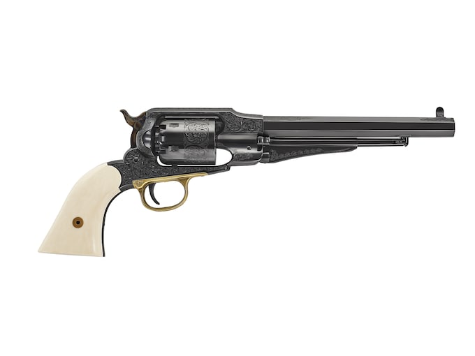 Uberti 1858 New Army Black Powder Revolver 44 Caliber 8" Barrel Engraved Frame Ivory Grips