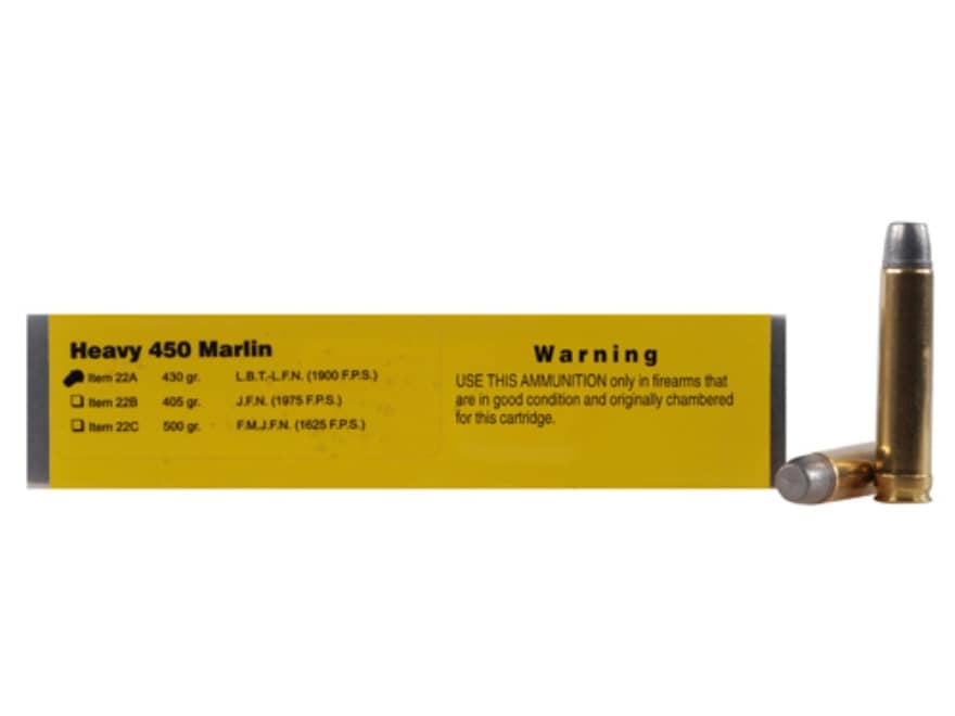 Buffalo Bore 450 Marlin Ammo 430 Grain Flat Nose Box of 20