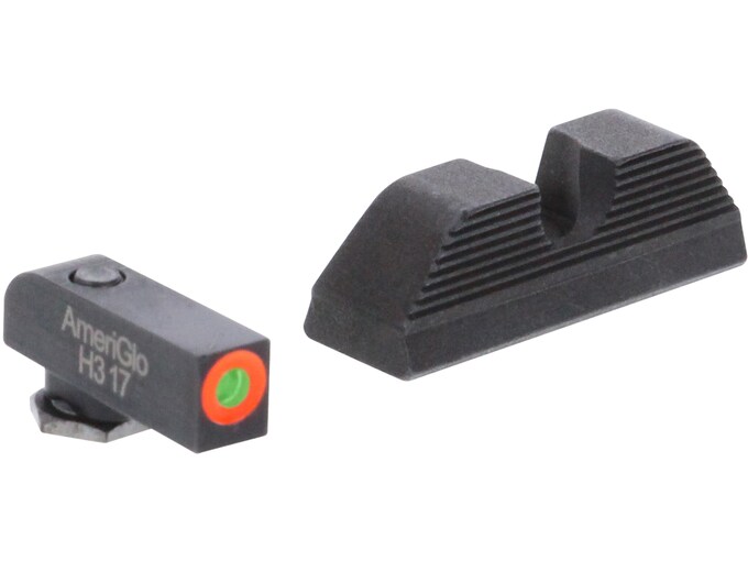 Ameriglo UC Night Sight Set Glock 17, 19, 19X, 26, 45 Gen 5 Tritium Green Front with Orange Outline, Serrated U Notch Rear