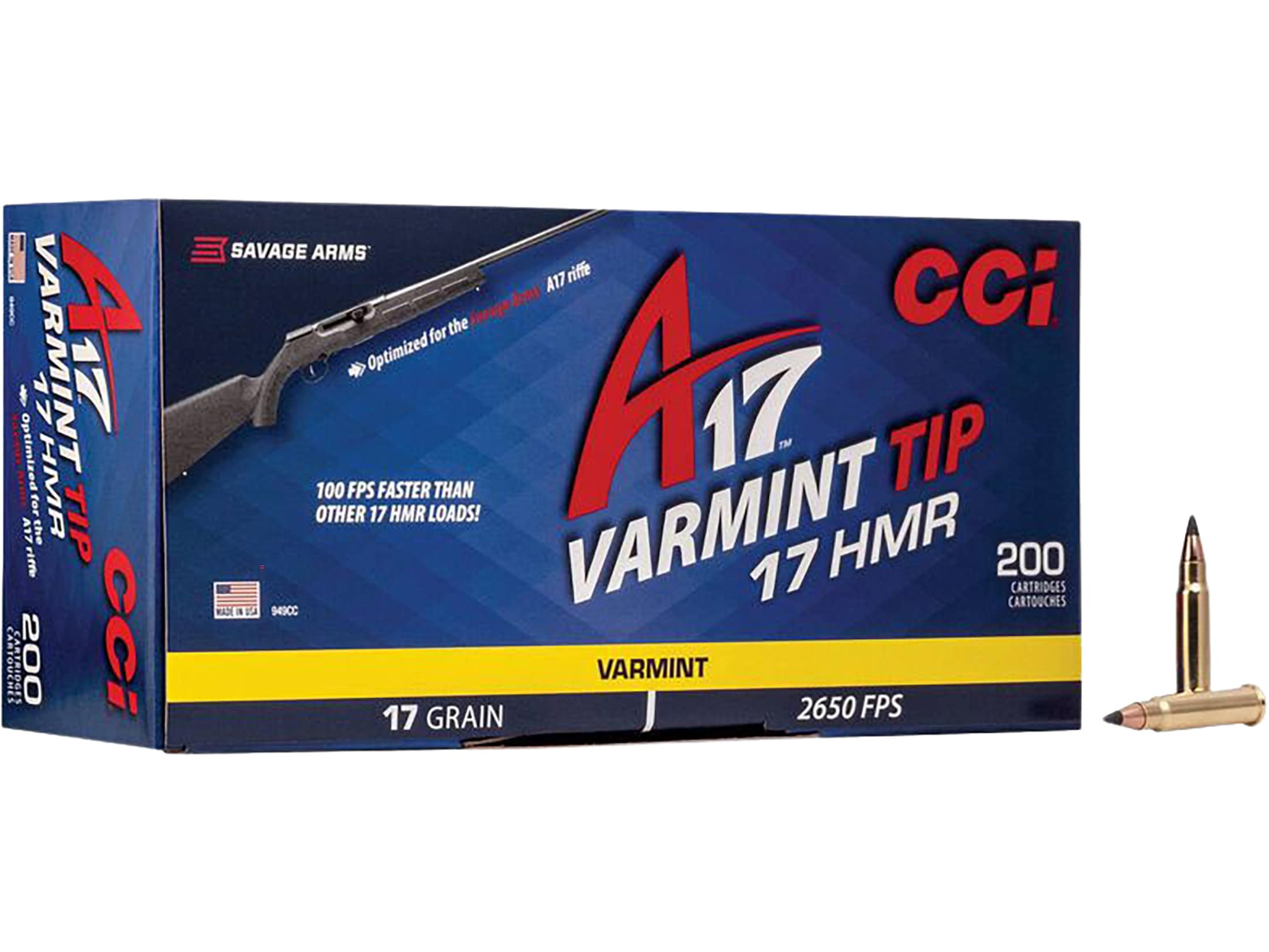 CCI A17 Ammo 17 Hornady Mag Rimfire (HMR) 17 Grain Tipped Varmint Box