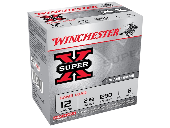 Winchester Super-X Game Load Ammunition 12 Gauge 2-3/4" 1 oz #8 Shot Box of 25