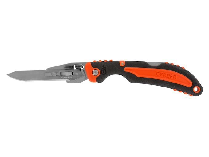 Gerber Vital Folding Skinning Knife Overmolded Rubber Handle Orange