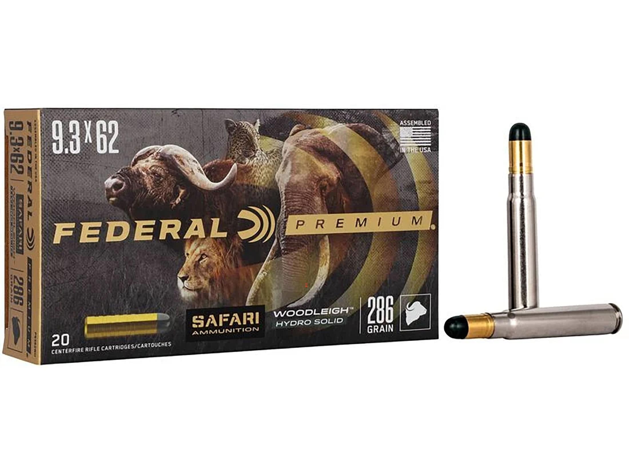 Federal Premium Safari 9.3x62mm Mauser Ammo 286 Grain Woodleigh