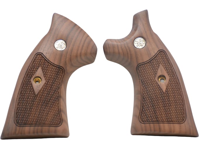 Smith & Wesson Factory Grips S&W K, L-Frame Square Butt Checkered Hardwood with Medallions