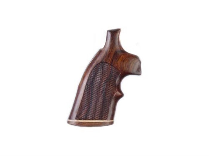 Hogue Fancy Hardwood Conversion Grips with Accent Stripe and Top Finger Groove S&W N-Frame Round to Square Butt Checkered