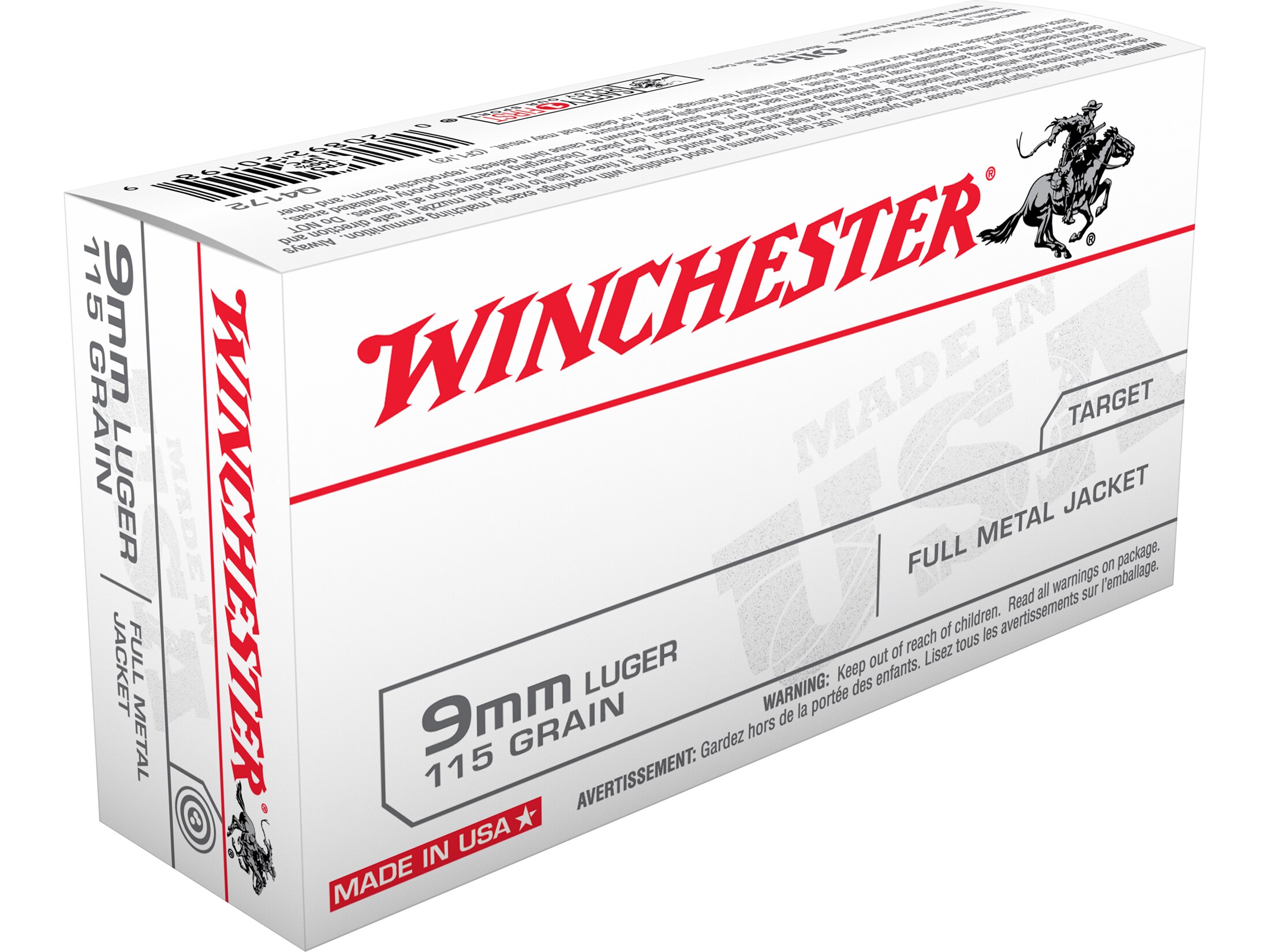 Winchester USA Ammo 9mm Luger 115 Grain Full Metal Jacket Case of 500