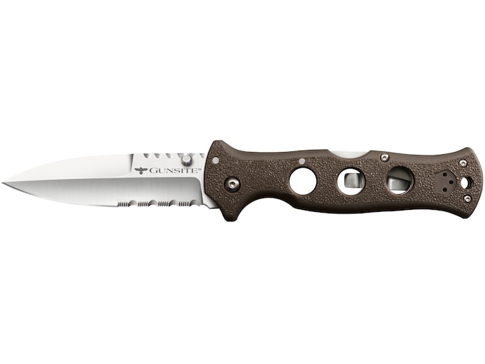Cold Steel Gunsight Pocket Knife 4 Partially Serrated Spear Point AUS-10 Polished Blade Griv-Ex Handle Green