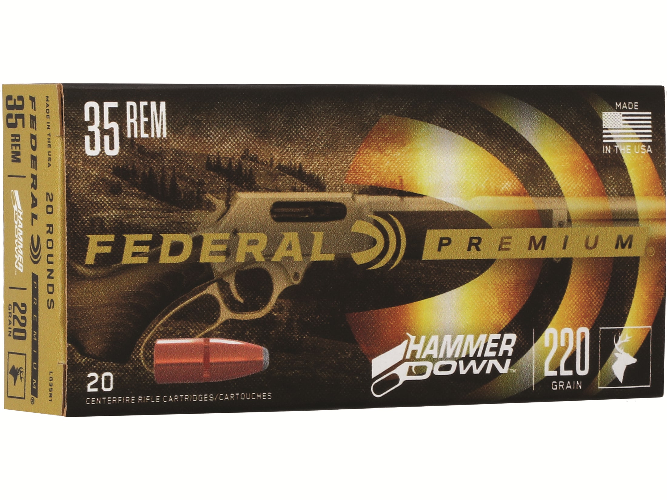 Federal Premium HammerDown 35 Remington Ammo 220 Grain Bonded Jacketed Soft Point Case of 200 (10 Boxes of 20)