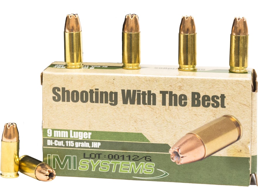 IMI Ammo 9mm Luger 115 Grain Di-Cut Jacketed Hollow Point (JHP) Box of
