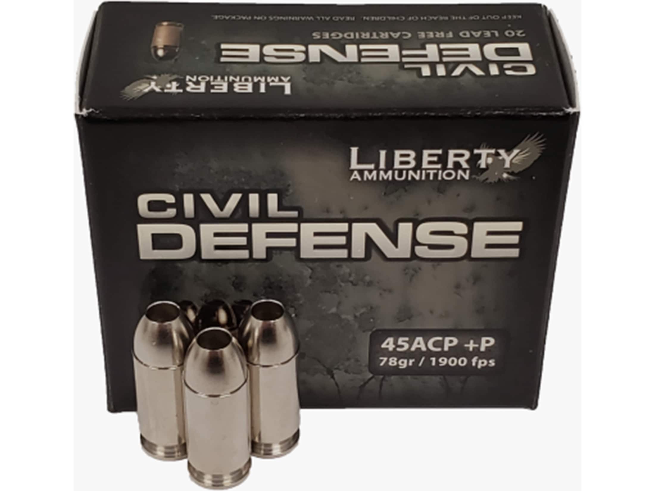 Liberty Civil Defense Ammo 45 ACP +P 78 Grain Fragmenting Hollow Point