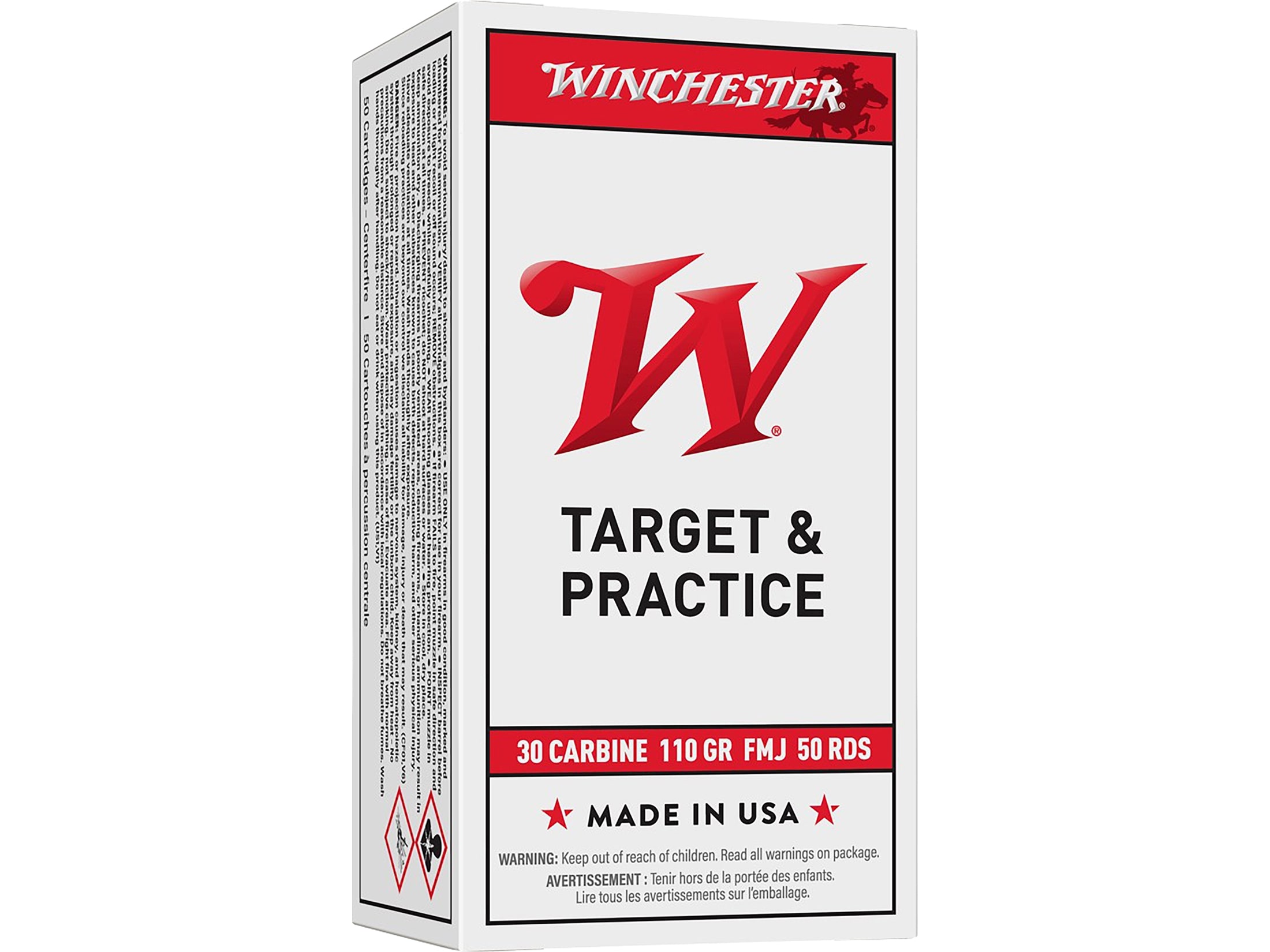 Winchester White Box USA 30 Carbine Ammo 110 Grain Full Metal Jacket Case of 500 (10 Boxes of 50)