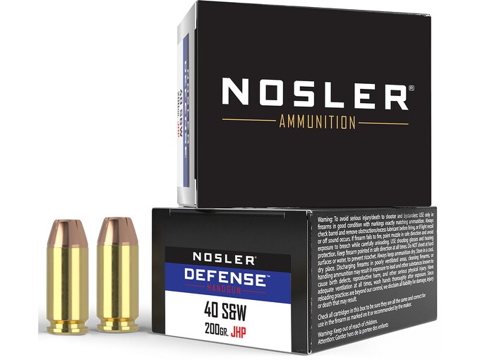 Nosler Defense Ammunition 40 S&W 200 Grain Bonded Jacketed Hollow Point Box of 20