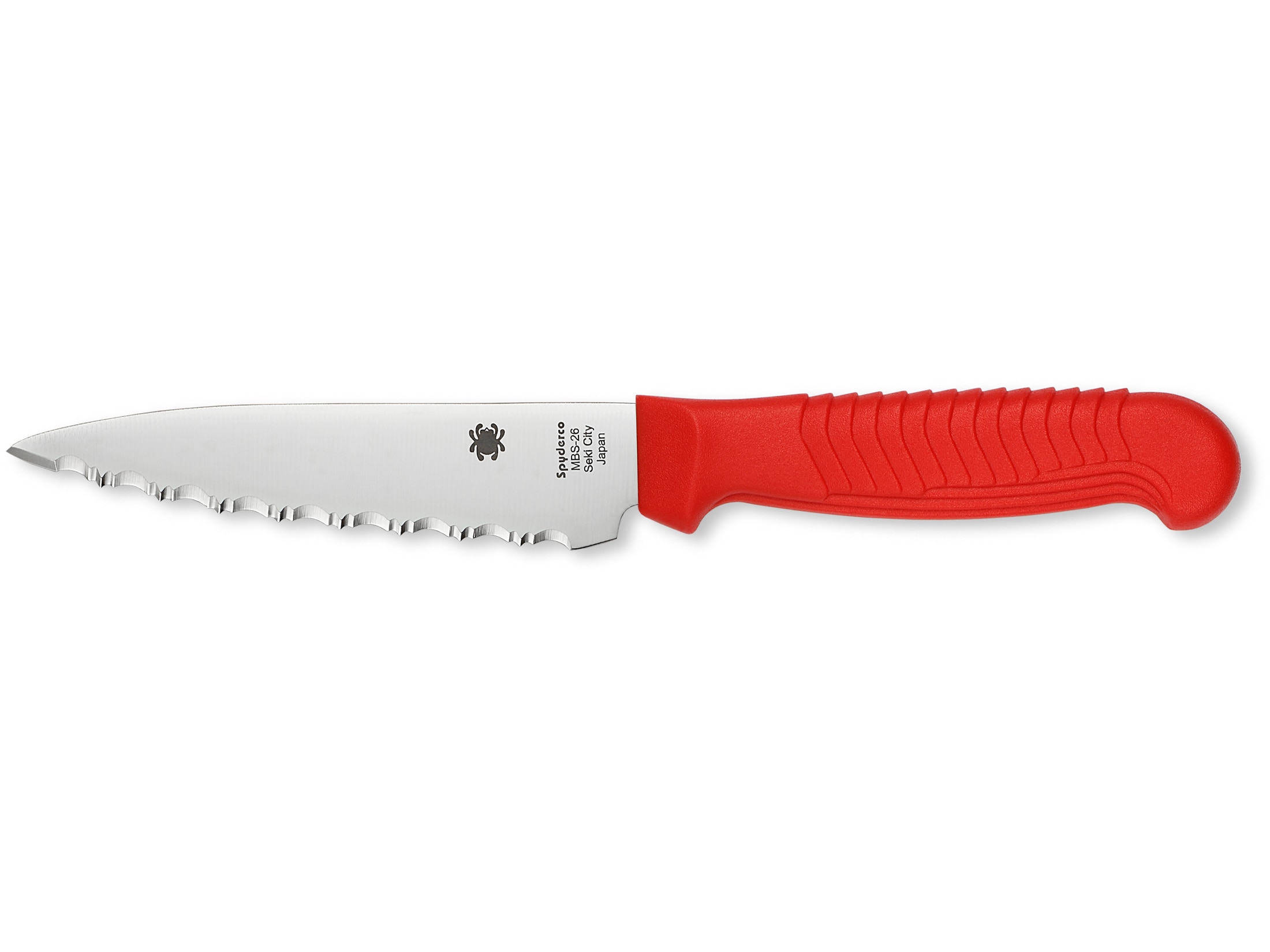 Spyderco Kitchen Utility Knife 4.5 inch Serrated Blade, Red Polypropylene  Handle